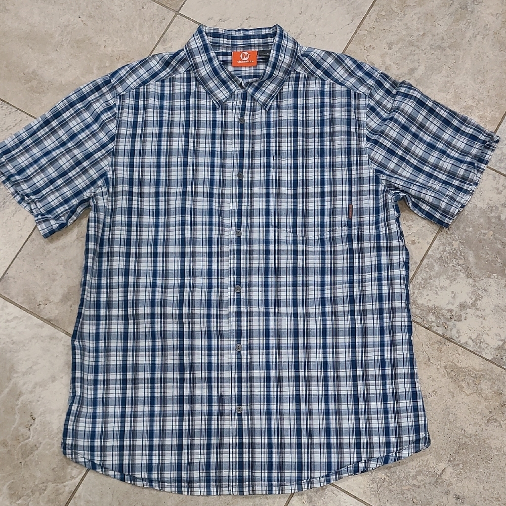 Merrell Blue and White Plaid Button Down Shirt